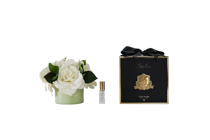 côte noire ** CLEARANCE ** Cote Noire Perfumed Natural Touch Ivory Gardenias in Green Vase - LS42