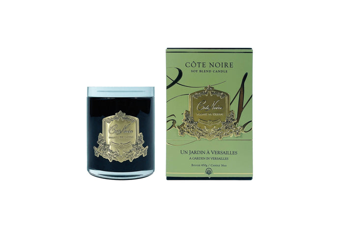 côte noire Cote Noire Candle - Dark Vessel with Gold Badge - A Garden in Versailles