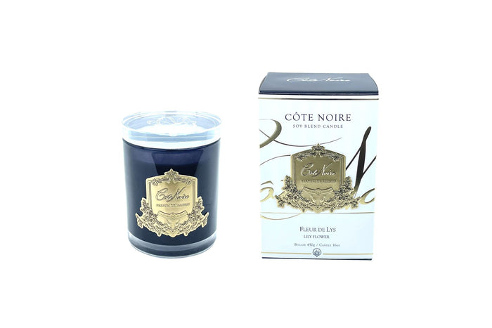 côte noire Cote Noire Candle - Dark Vessel with Gold Badge - Lily Flower