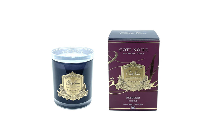 côte noire Cote Noire Candle - Dark Vessel with Gold Badge - Rose Oud