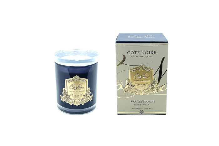 côte noire Cote Noire Candles - Dark Vessel with Gold Badge - Blonde Vanilla