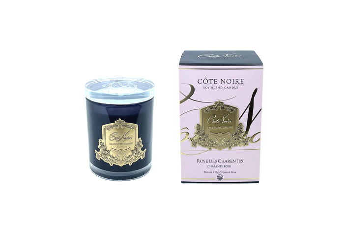 côte noire Cote Noire Candles - Dark Vessel with Gold Badge - Charente Rose