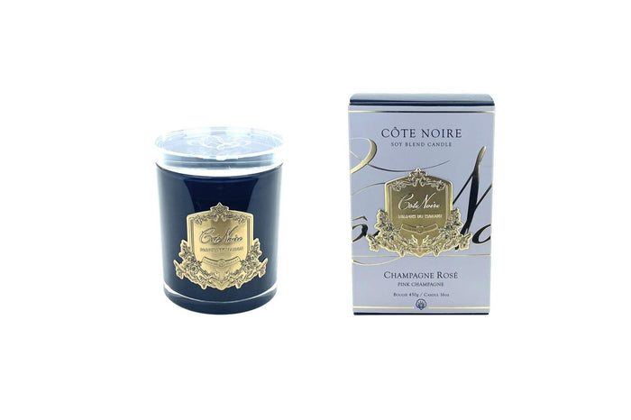 côte noire Cote Noire Candles - Dark Vessel with Gold Badge - Pink Champagne