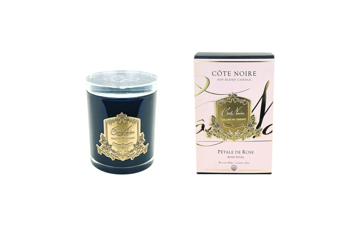 côte noire Cote Noire Candles - Dark Vessel with Gold Badge - Rose Petal
