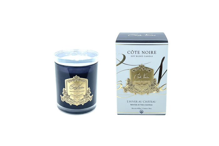 côte noire Cote Noire Candles - Dark Vessel with Gold Badge - Winter in the Chateau