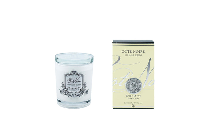 côte noire Cote Noire Candles - White Vessel with Silver Badge - Summer Pear