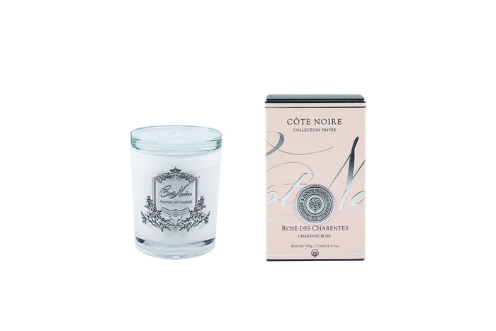 côte noire Cote Noire Candles - White Vessel with Silver Badge - Rose Petal