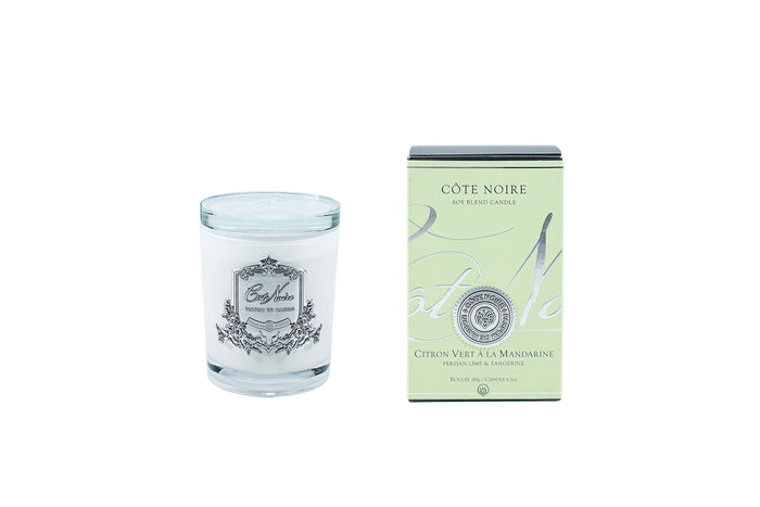 côte noire Cote Noire Candles - White Vessel with Silver Badge - Persian Lime & Tangerine