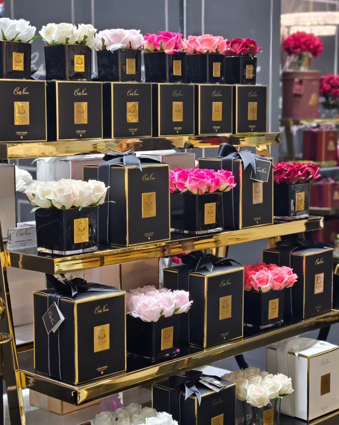 Côte Noire Cote Noire Couture 4 Rose Buds - Square Black Vase - Gold & Red - SVB404