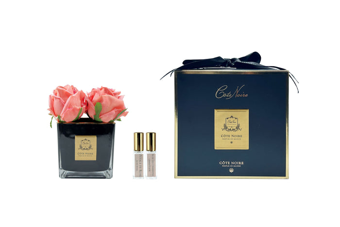 côte noire Cote Noire Couture 4 Rose Buds - Square Black Vase - Gold & Peach - SVB405