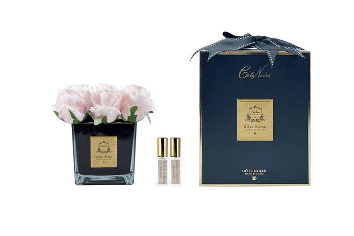 côte noire Cote Noire Couture 9 Rose Buds - Square Black Vase - Gold & French Pink - SVB906
