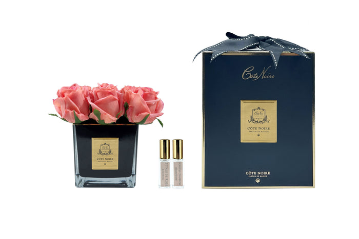 côte noire Cote Noire Couture 9 Rose Buds - Square Black Vase - Gold & Peach - SVB905