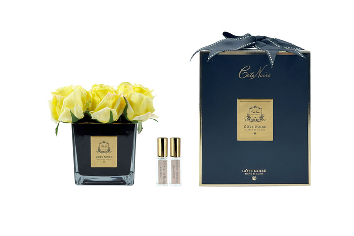 côte noire Cote Noire Couture 9 Rose Buds - Square Black Vase - Gold & Yellow - SVB908