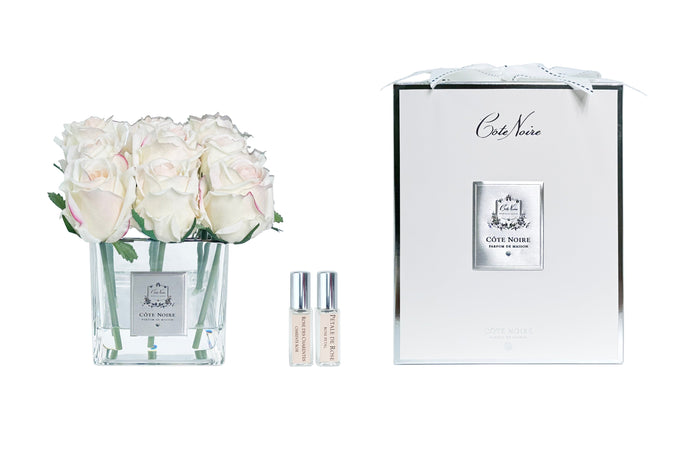 côte noire Cote Noire Couture 9 Rose Buds - Square Clear Vase - Silver & Pink Blush - SVS902