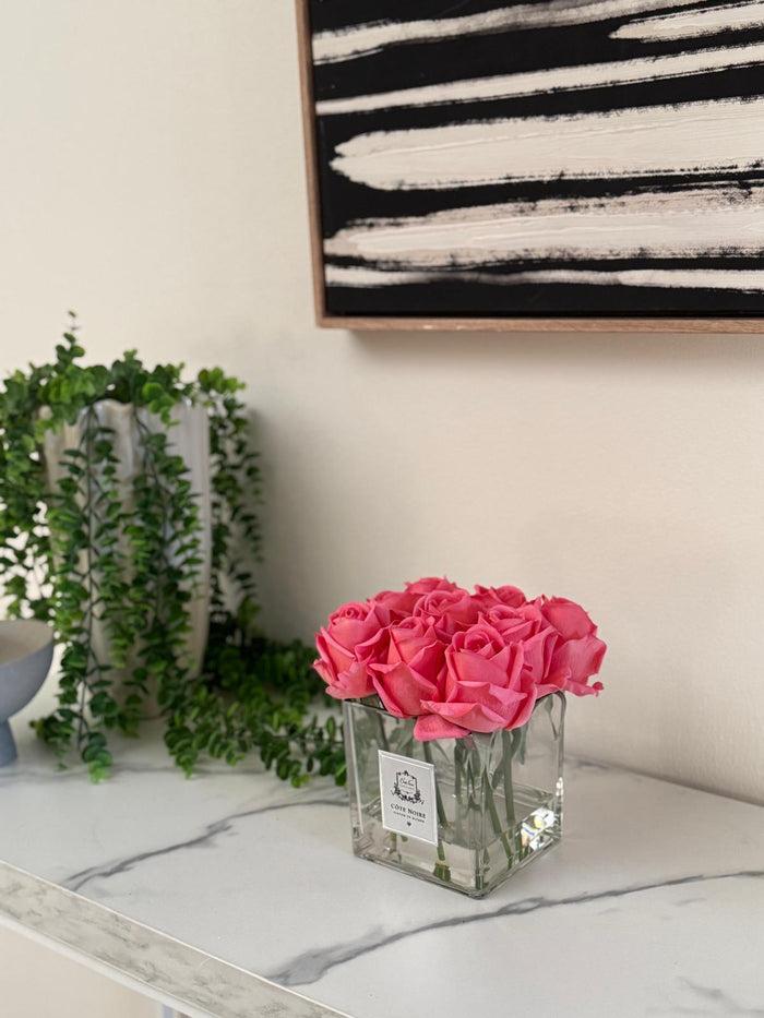 Côte Noire Cote Noire Couture 9 Rose Buds - Square Clear Vase - Silver & Peach - SVS905