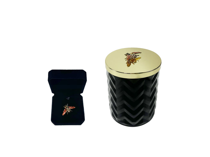 Côte Noire Cote Noire Herringbone Candle - Black - Red Bee Brooch - Queen Of The Night - HCG02