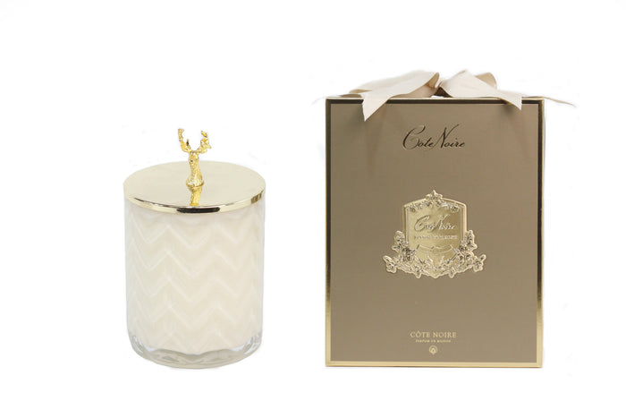 Côte Noire * Cote Noire Herringbone Candle - Cream & Gold Deer Lid - Includes A Second Lid - Saigon Garden