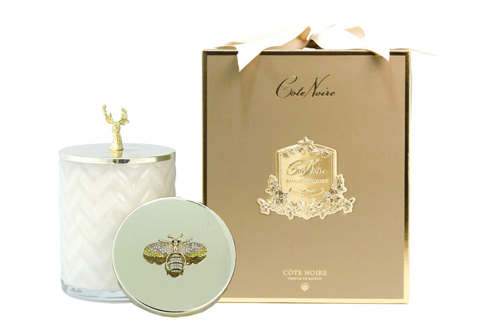 côte noire * Cote Noire Herringbone Candle - Cream & Gold Deer Lid - includes a second Lid - Saigon Garden