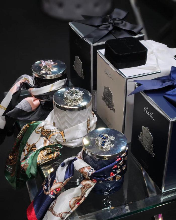 Côte Noire Cote Noire Herringbone Candle With Scarf - Black & Silver - Flower Brooch - Pink Champagne - HCS02