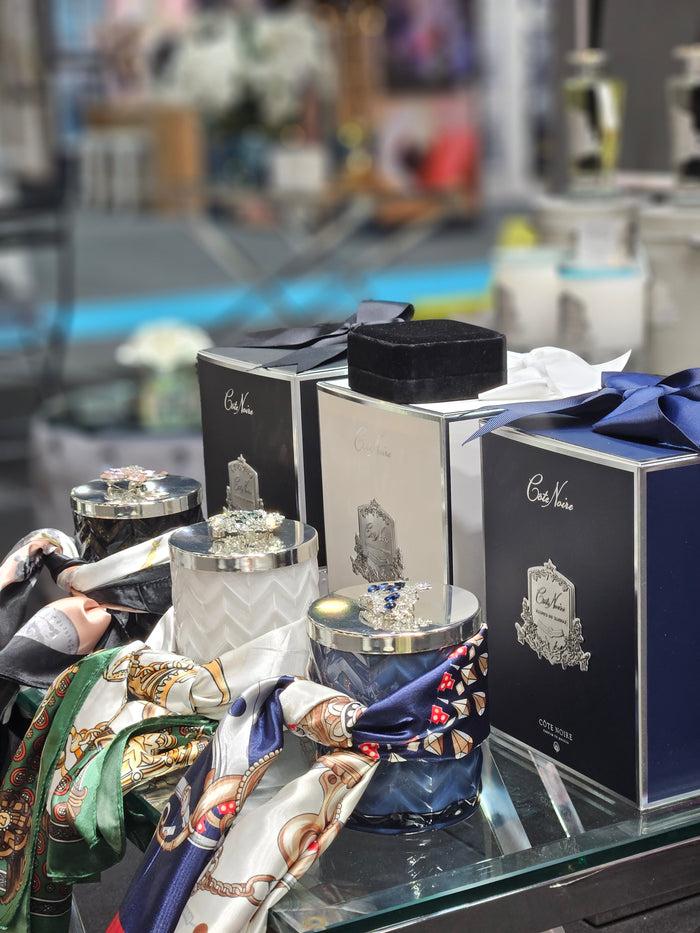 Côte Noire Cote Noire Herringbone Candle With Scarf - Black & Silver - Flower Brooch - Pink Champagne - HCS02