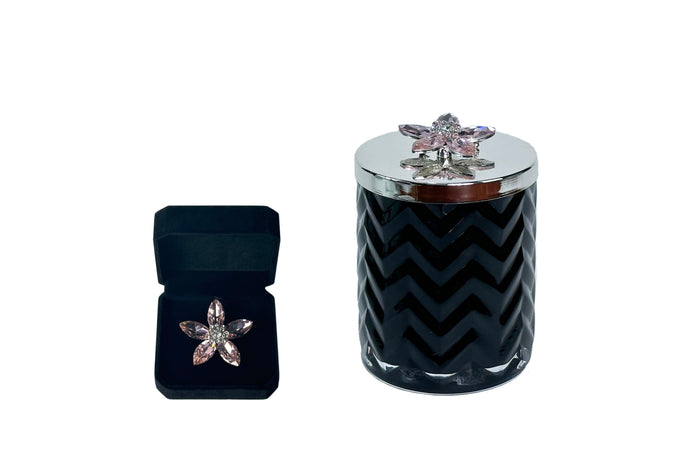 Côte Noire Cote Noire Herringbone Candle With Scarf - Black & Silver - Flower Brooch - Pink Champagne - HCS02