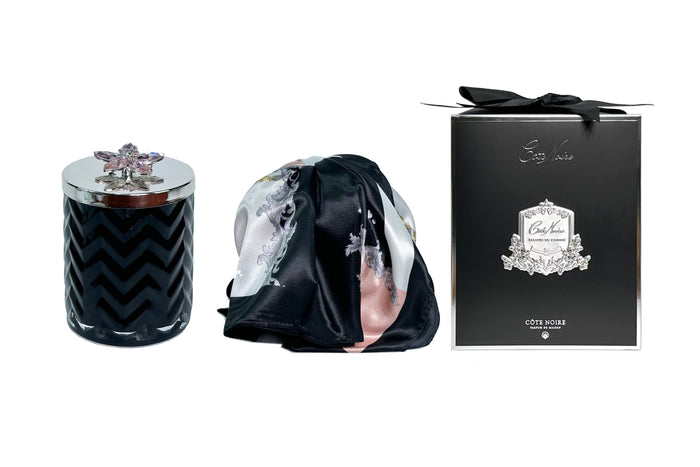 côte noire Cote Noire Herringbone Candle with Scarf - Black & Silver - Flower Brooch - Pink Champagne - HCS02
