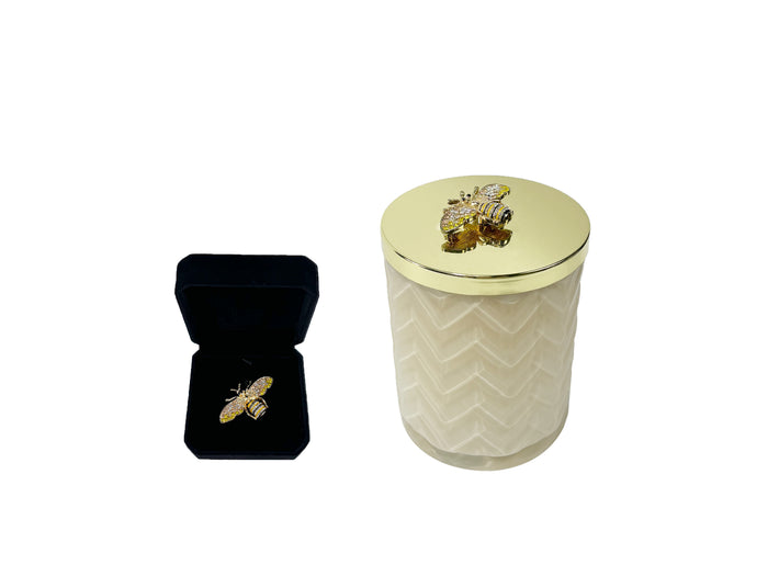 Côte Noire Cote Noire Herringbone Candle With Scarf - Cream & Gold - Gold Bee Brooch - Blonde Vanilla - HCG03