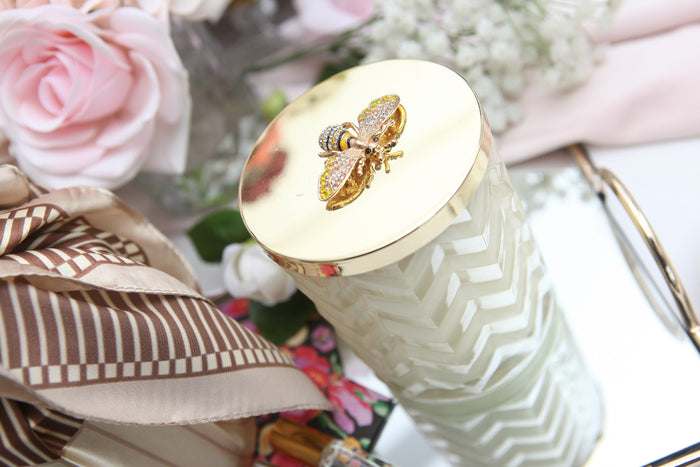 Côte Noire Cote Noire Herringbone Candle With Scarf - Cream & Gold - Gold Bee Brooch - Blonde Vanilla - HCG03