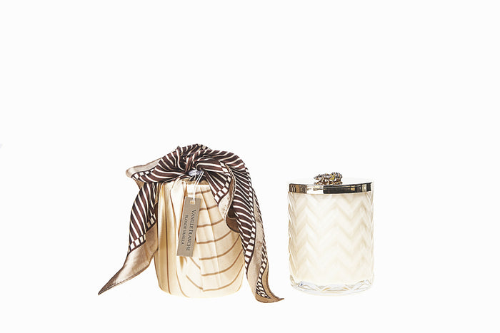Côte Noire Cote Noire Herringbone Candle With Scarf - Cream & Gold - Gold Bee Brooch - Blonde Vanilla - HCG03