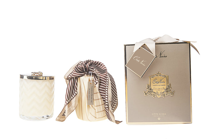 côte noire Cote Noire Herringbone Candle with Scarf - Cream & Gold - Gold Bee Brooch - Blonde Vanilla - HCG03