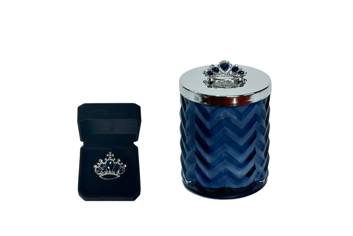 Côte Noire Cote Noire Herringbone Candle With Scarf - Navy & Silver - Crown Brooch - Garden In Versailles - HCS05
