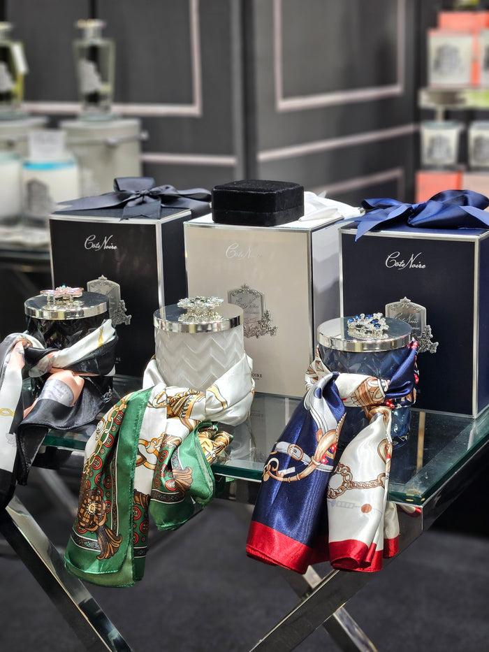 Côte Noire Cote Noire Herringbone Candle With Scarf - Navy & Silver - Crown Brooch - Garden In Versailles - HCS05