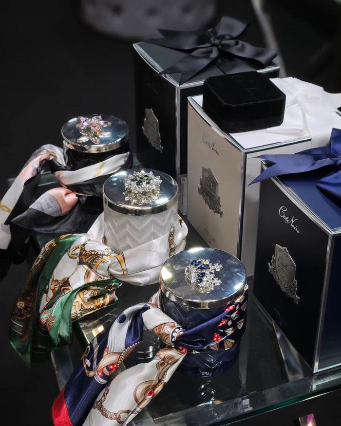 Côte Noire Cote Noire Herringbone Candle With Scarf - Navy & Silver - Crown Brooch - Garden In Versailles - HCS05