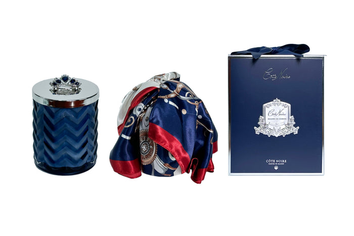 côte noire Cote Noire Herringbone Candle with Scarf - Navy & Silver - Crown Brooch - Garden in Versailles - HCS05