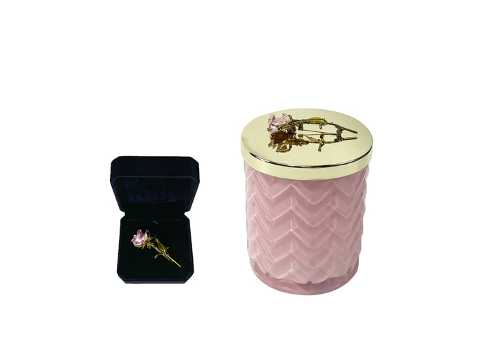 Côte Noire Cote Noire Herringbone Candle With Scarf - Pink & Gold - Rose Brooch - Charante Rose - HCG04