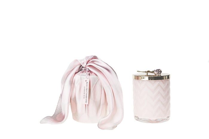 Côte Noire Cote Noire Herringbone Candle With Scarf - Pink & Gold - Rose Brooch - Charante Rose - HCG04