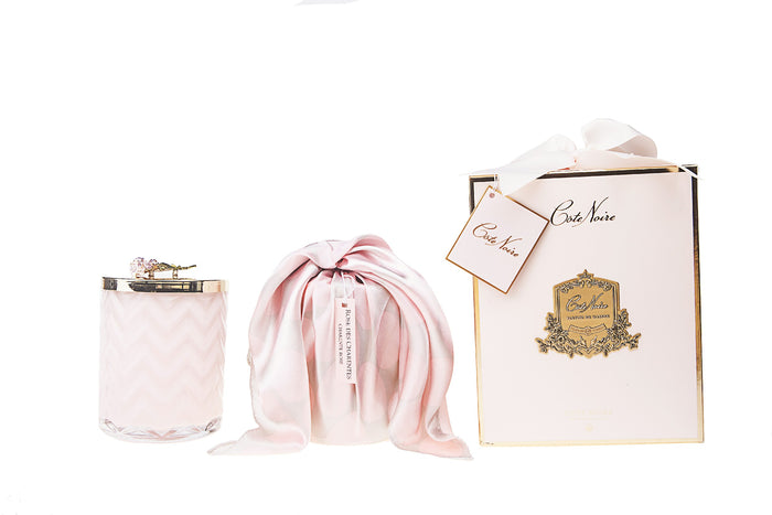 côte noire Cote Noire Herringbone Candle with Scarf - Pink & Gold - Rose Brooch - Charante Rose - HCG04