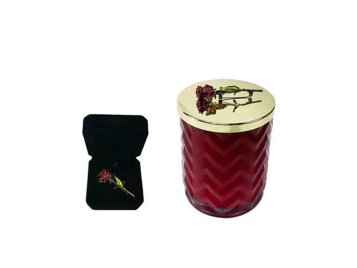 Côte Noire Cote Noire Herringbone Candle With Scarf - Red & Gold - Red Rose Brooch - Rose Oud - HCG07