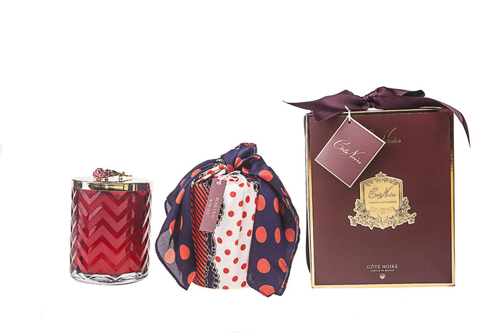 côte noire Cote Noire Herringbone candle with Scarf - Red & Gold - Red Rose Brooch - Rose Oud - HCG07