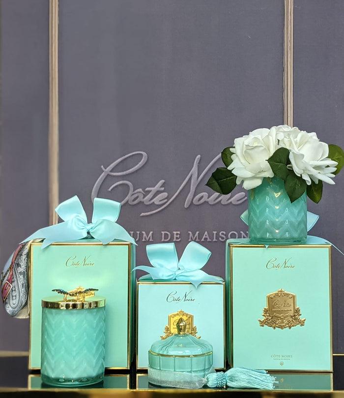 Côte Noire Cote Noire Herringbone Candle With Scarf - Tiffany Blue & Gold - Butterfly Brooch - Persian Lime - HCG51