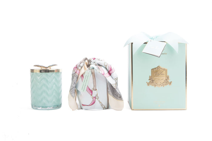 côte noire Cote Noire Herringbone Candle with Scarf - Tiffany Blue & Gold - Butterfly Brooch - Persian Lime - HCG51