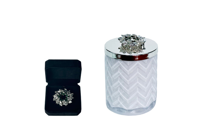 Côte Noire Cote Noire Herringbone Candle With Scarf - White & Silver - Jewel Brooch - Belle Epoque - HCS06