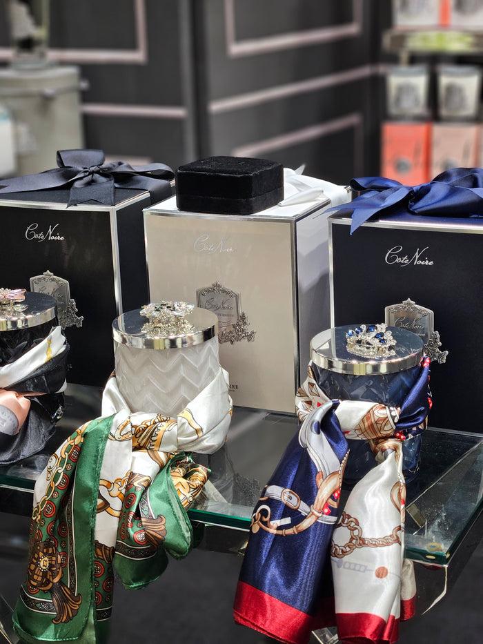 Côte Noire Cote Noire Herringbone Candle With Scarf - White & Silver - Jewel Brooch - Belle Epoque - HCS06