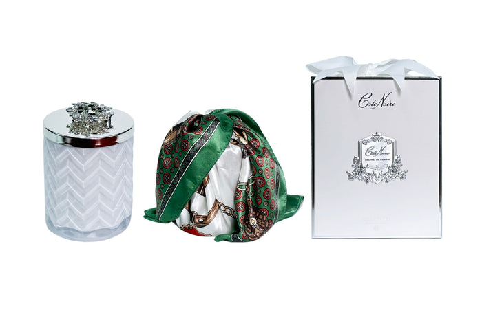 côte noire Cote Noire Herringbone Candle with Scarf - White & Silver - Jewel Brooch - Belle Epoque - HCS06