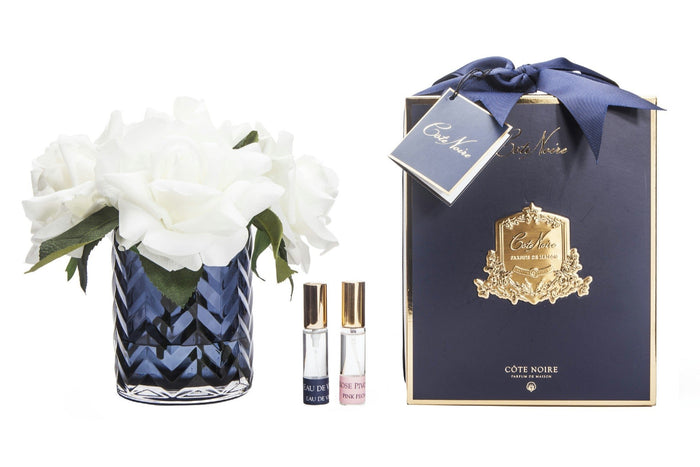 côte noire Cote Noire Herringbone Flower Blue - White Roses - HCF04