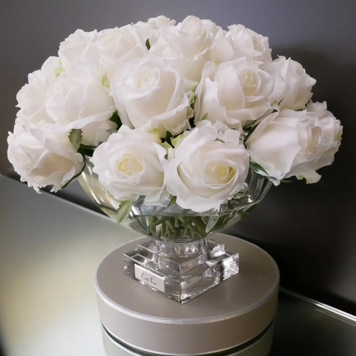 Côte Noire Cote Noire Luxury Centrepiece 37 Rose Bud Bouquet - White & Silver Badge - CPRB01