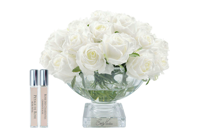 côte noire Cote Noire Luxury Centrepiece 37 Rose Bud Bouquet - White & Silver badge - CPRB01