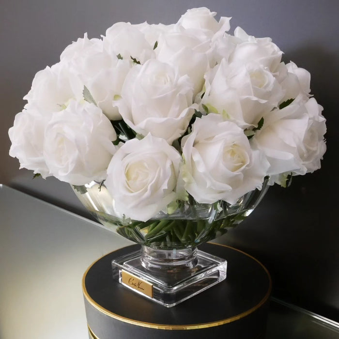 Côte Noire Cote Noire Luxury Centrepiece 37 Rose Bud Bouquet - White & Gold Badge - CPRB11