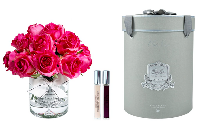 côte noire Cote Noire Luxury Grand Rose Bud Bouquet - Magenta - Silver Badge - LRB07