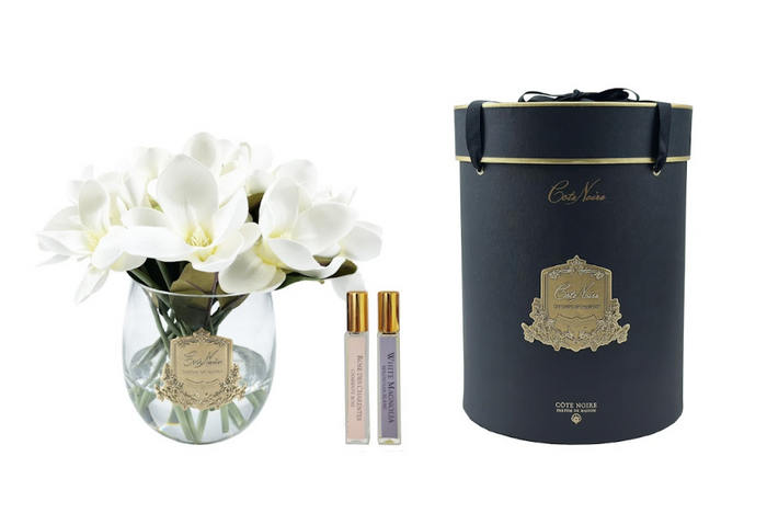 côte noire Cote Noire Luxury Round Magnolia Bouquet - Ivory White - Gold Badge - RMG01